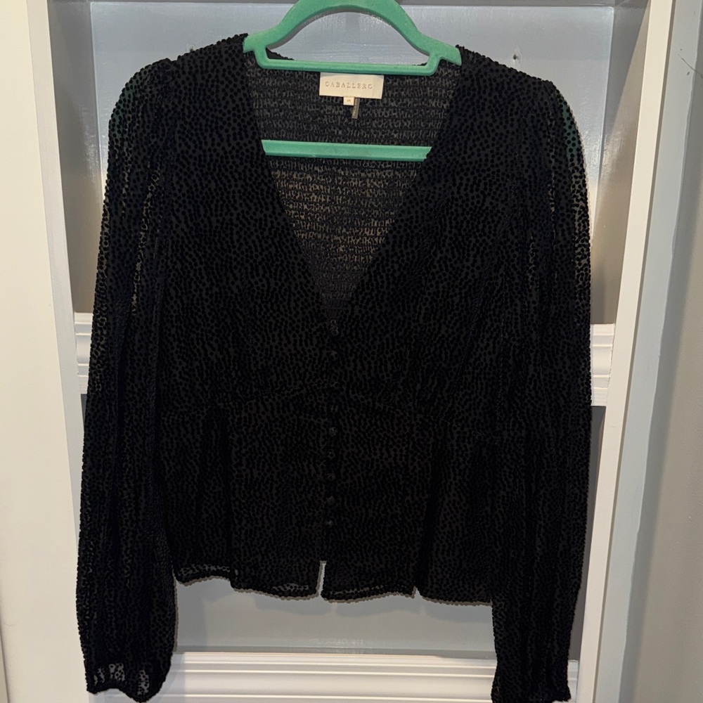Caballero Black Blouse with Velvet Dot